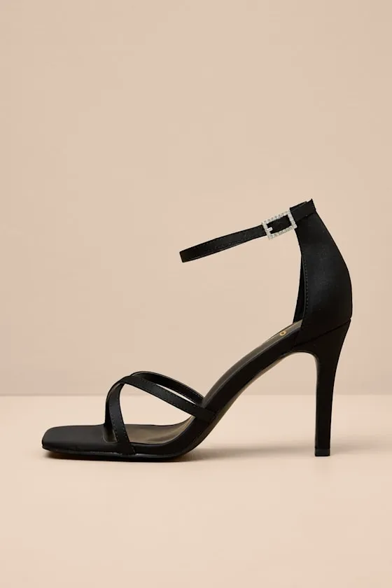 Graziella Black Satin High Heel Ankle Strap Sandals sold by Lulus product image thumbnail 4