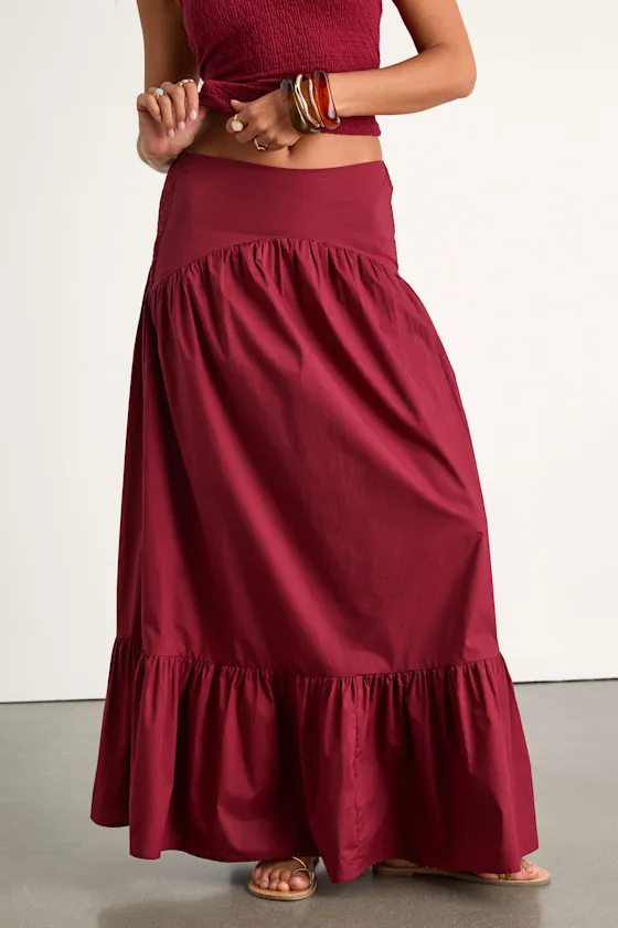 Juniper Dark Red Cotton Mid-Rise Maxi Skirt sold by Lulus product image thumbnail 2