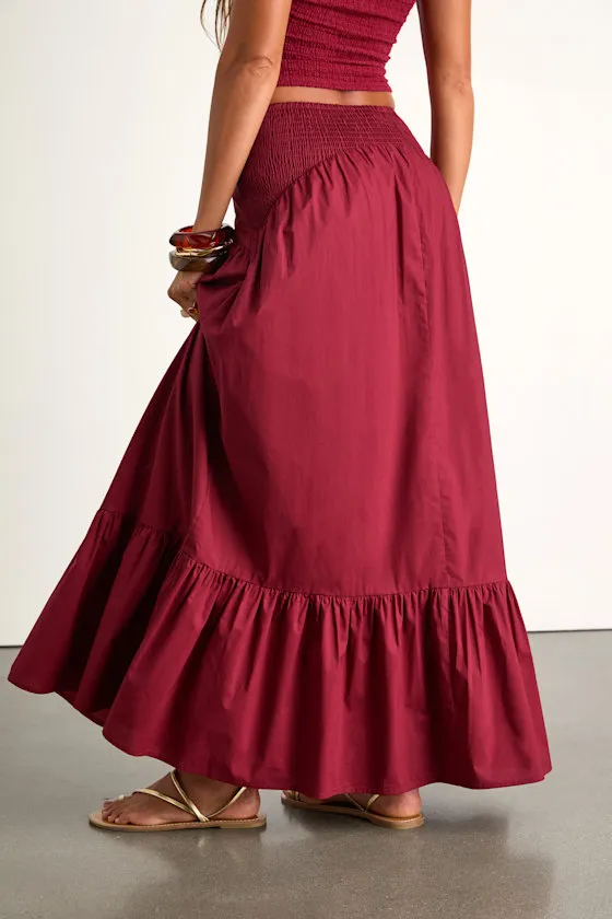 Juniper Dark Red Cotton Mid-Rise Maxi Skirt sold by Lulus product image thumbnail 3