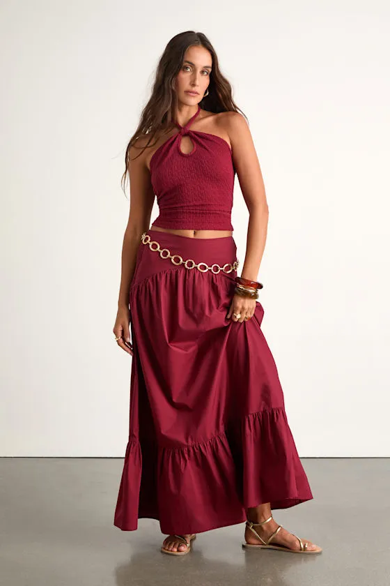 Juniper Dark Red Cotton Mid-Rise Maxi Skirt sold by Lulus product image thumbnail 4