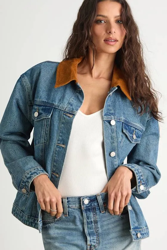 Isaline Medium Wash Denim Barn Jacket sold by Lulus