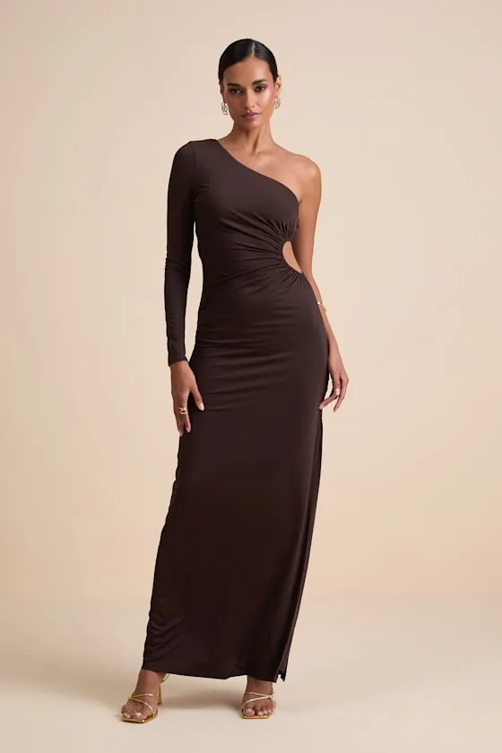 Malayah Brown Jersey Knit Cutout Column Maxi Dress sold by Lulus product image thumbnail 4