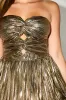 Ilyra Bronze Lurex Plisse Cutout Strapless Mini Dress sold by Lulus