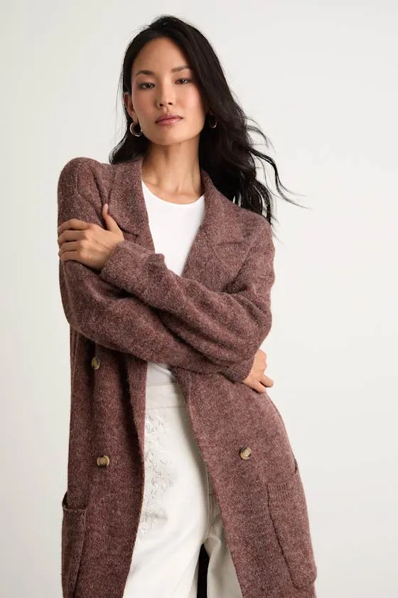 Cuddle Club Brown Marled Long Sleeve Coatigan sold by Lulus
