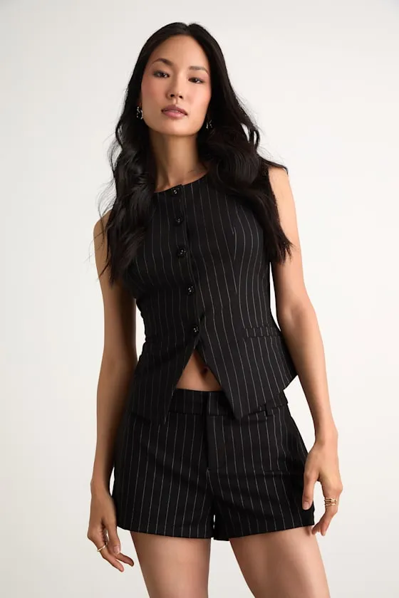 Hadriel Black Pinstriped Shorts sold by Lulus