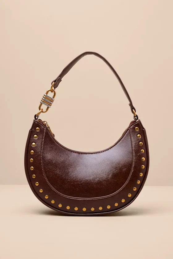 Bliamm Dark Brown Studded Vegan Leather Shoulder Bag sold by Lulus product image thumbnail 3