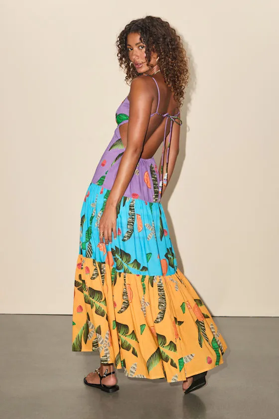 Helia Purple Multi Tropical Print Cutout Maxi Dress sold by Lulus product image thumbnail 3