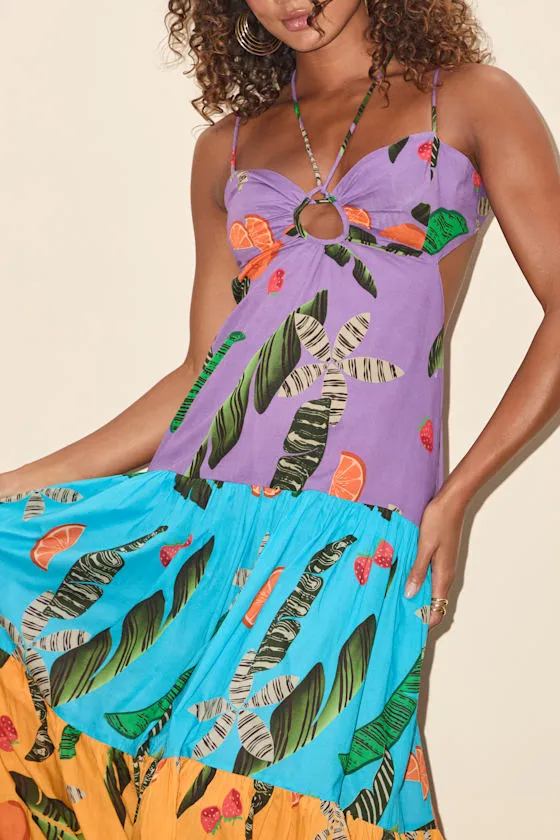 Helia Purple Multi Tropical Print Cutout Maxi Dress sold by Lulus product image thumbnail 4