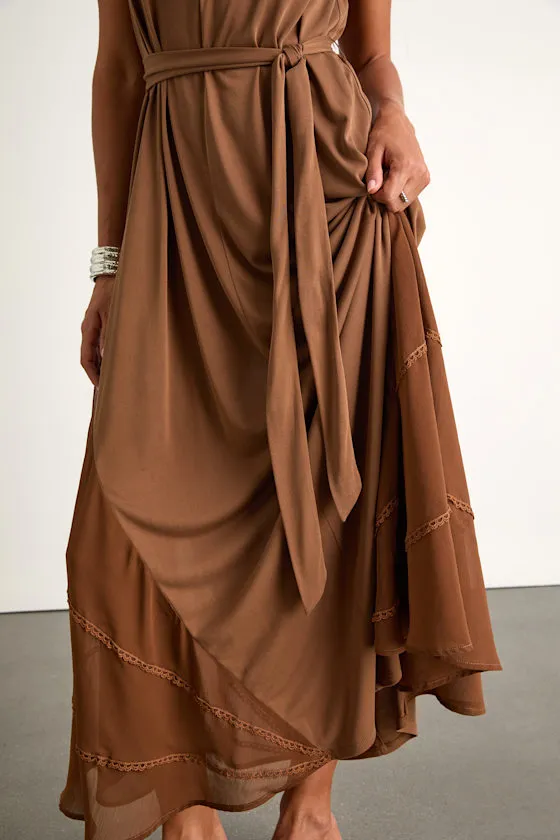 Jessa Brown Jersey Knit Mock Neck Maxi Dress sold by Lulus product image thumbnail 2
