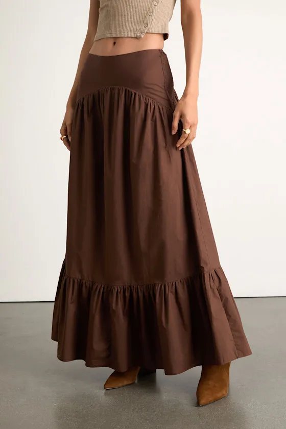 Juniper Dark Brown Cotton Mid-Rise Maxi Skirt sold by Lulus product image thumbnail 2