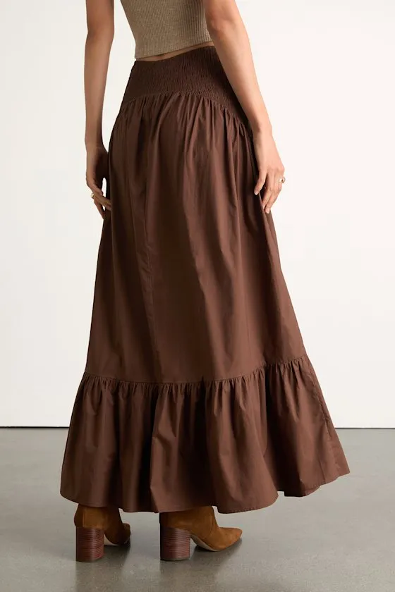Juniper Dark Brown Cotton Mid-Rise Maxi Skirt sold by Lulus product image thumbnail 3
