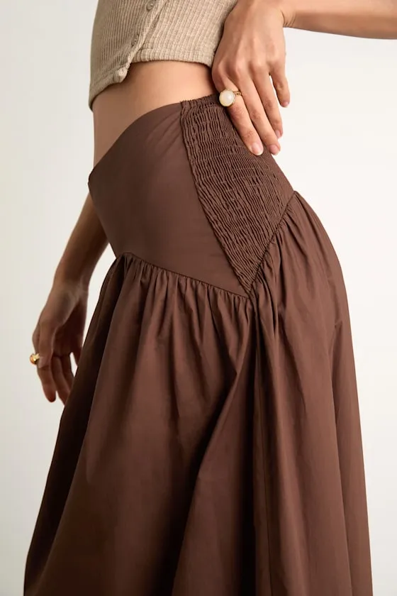 Juniper Dark Brown Cotton Mid-Rise Maxi Skirt sold by Lulus product image thumbnail 4