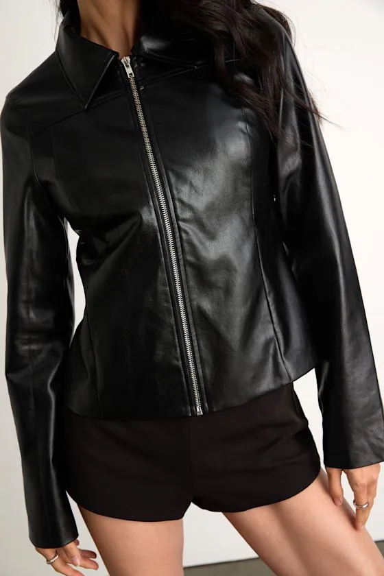 Rossana Black Vegan Leather Collared Jacket sold by Lulus product image thumbnail 2