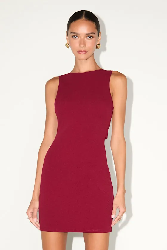 Devoted Lover Burgundy Backless Knotted Bodycon Mini Dress sold by Lulus product image thumbnail 2