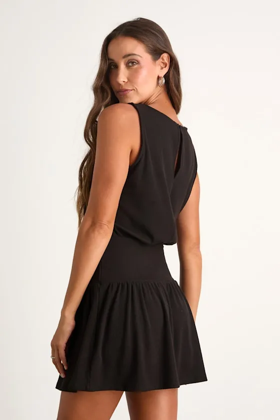 Junie Black Ribbed Knit Boat Neck Mini Dress sold by Lulus product image thumbnail 3