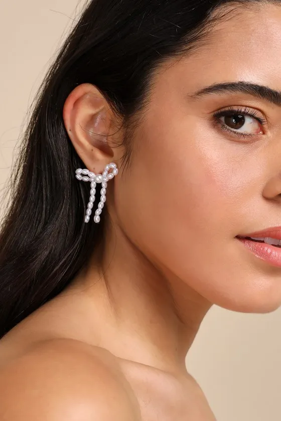 Glowing Vibe White Pearl Bow Earrings sold by Lulus product image thumbnail 2