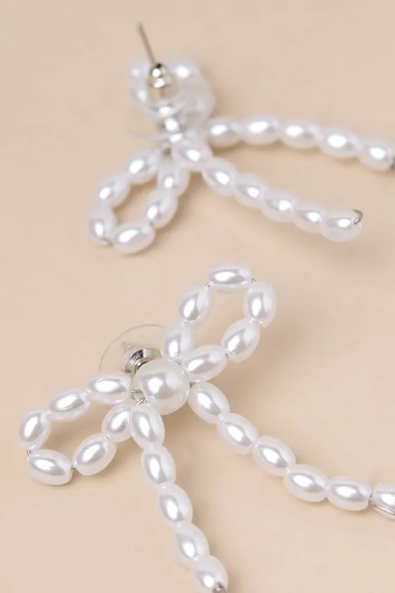 Glowing Vibe White Pearl Bow Earrings sold by Lulus product image thumbnail 3