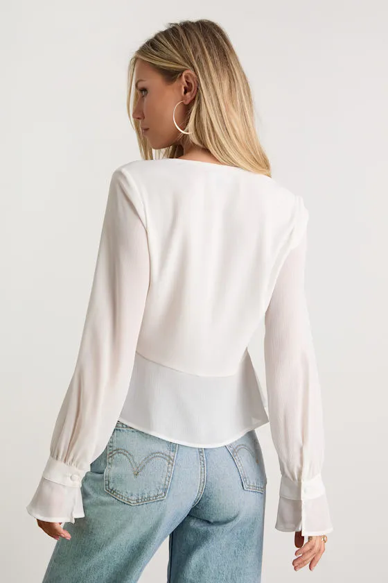 Irelynn White Lace Long Sleeve Tie-Front Top sold by Lulus product image thumbnail 3