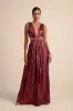 Shining Luxury Wine Red Metallic Lurex Cutout Maxi Dress sold by Lulus