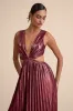 Shining Luxury Wine Red Metallic Lurex Cutout Maxi Dress sold by Lulus