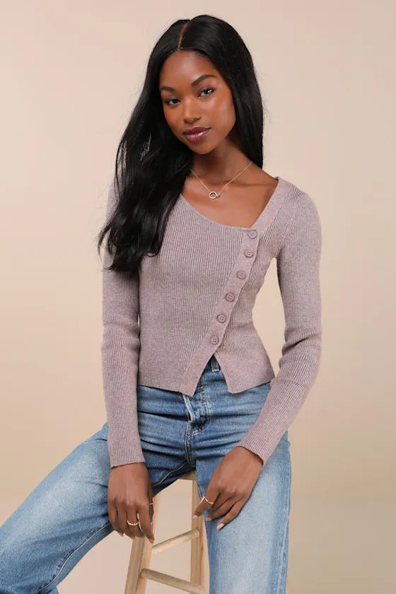 Modern Status Taupe Marled Asymmetrical Button-Front Sweater Top sold by Lulus