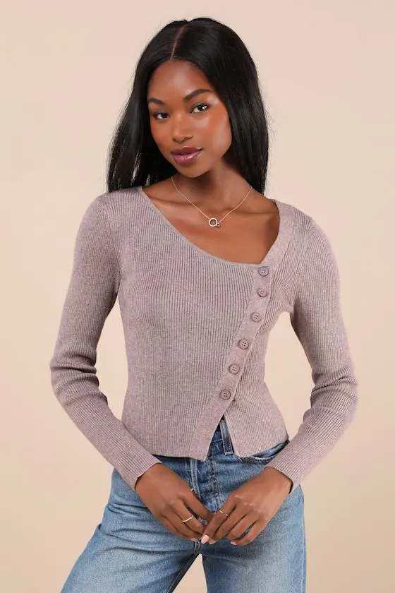 Modern Status Taupe Marled Asymmetrical Button-Front Sweater Top sold by Lulus product image thumbnail 2
