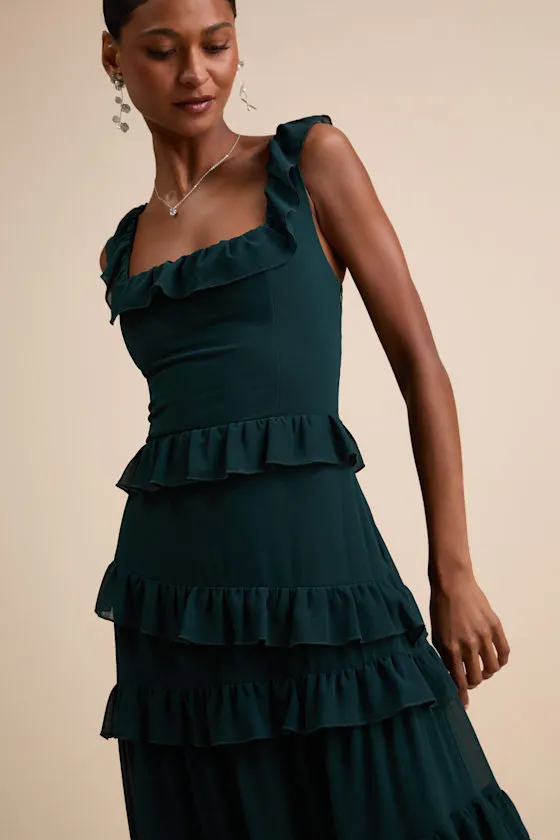 Compelling Romantic Dark Green Ruffled Tiered Maxi Dress sold by Lulus product image thumbnail 2