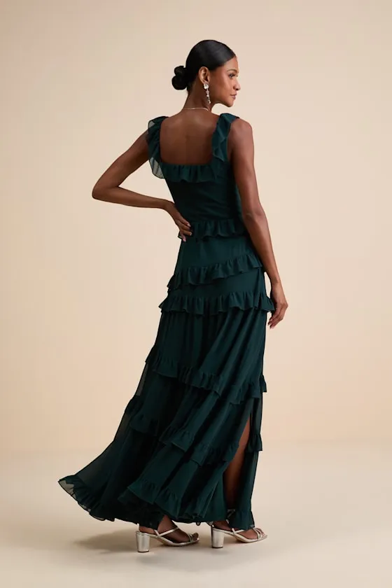 Compelling Romantic Dark Green Ruffled Tiered Maxi Dress sold by Lulus product image thumbnail 3
