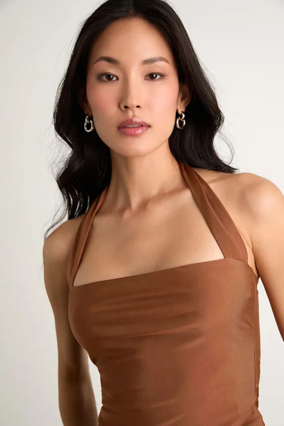 Laniah Light Brown Slinky Knit Halter Crop Top sold by Lulus product image thumbnail 2
