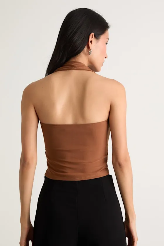 Laniah Light Brown Slinky Knit Halter Crop Top sold by Lulus product image thumbnail 3