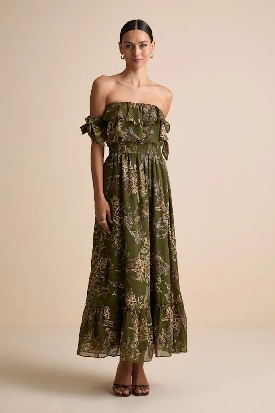Love and Blooms Olive Green Floral Print Off-the-Shoulder Dress sold by Lulus product image thumbnail 2