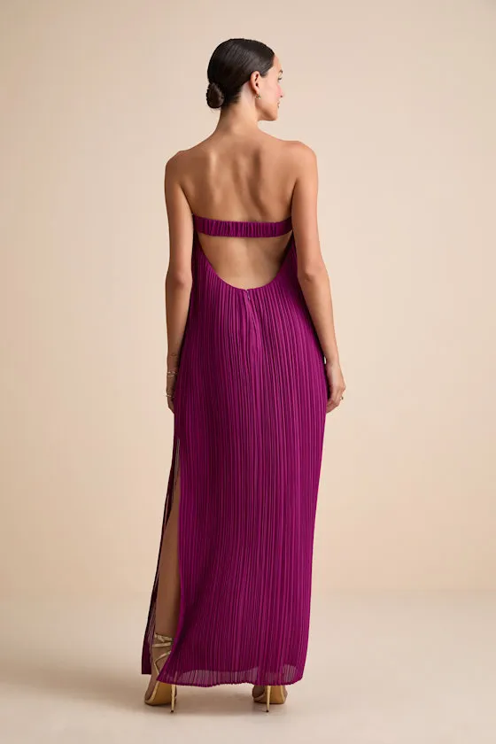 Yamuna Magenta Pleated Strapless Maxi Dress sold by Lulus product image thumbnail 4