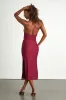 Poised Attitude Burgundy Halter Cutout Twist-Front Midi Dress sold by Lulus