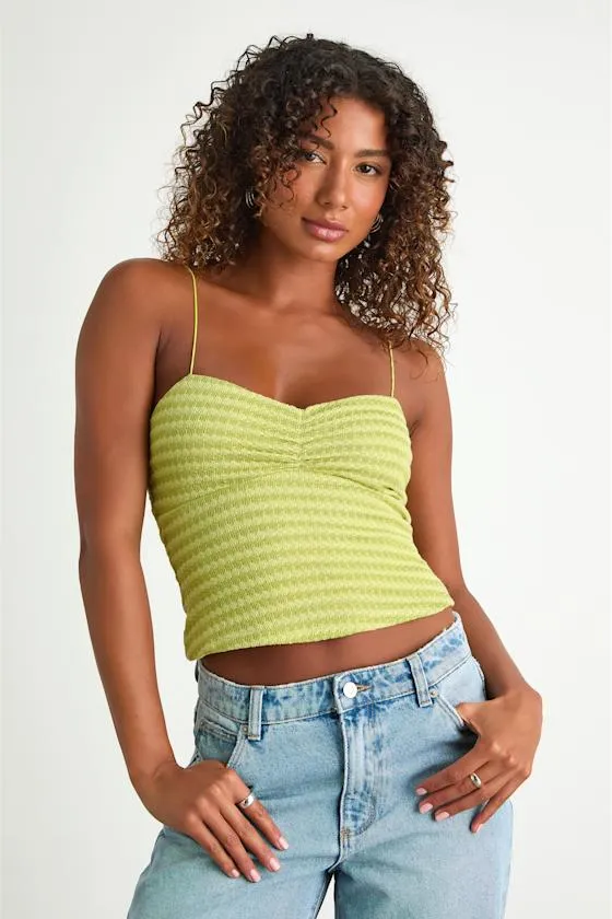 Jimena Lime Green Striped Knit Ruched Cami Top sold by Lulus product image thumbnail 2