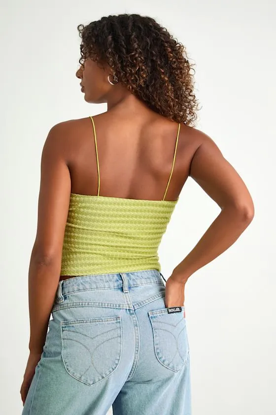 Jimena Lime Green Striped Knit Ruched Cami Top sold by Lulus product image thumbnail 3