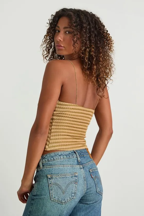 Jimena Light Brown Striped Knit Ruched Cami Top sold by Lulus product image thumbnail 3