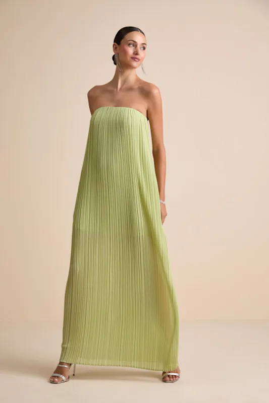 Yamuna Light Green Pleated Strapless Maxi Dress sold by Lulus