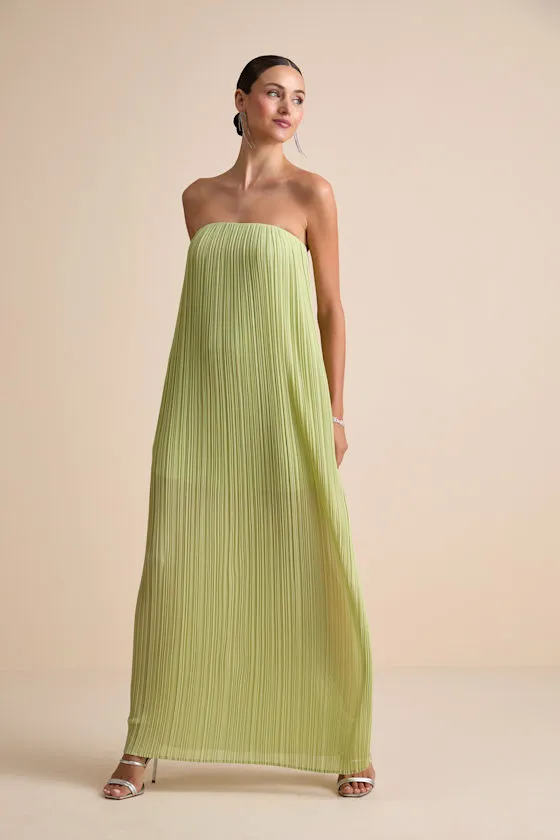 Yamuna Light Green Pleated Strapless Maxi Dress sold by Lulus