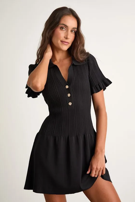 Yavina Black Collared Skater Sweater Mini Dress sold by Lulus