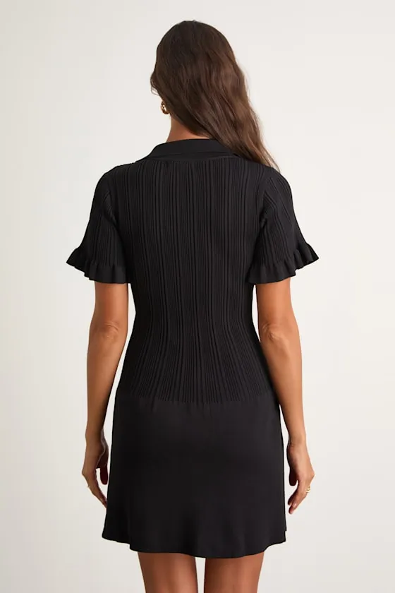 Yavina Black Collared Skater Sweater Mini Dress sold by Lulus product image thumbnail 3