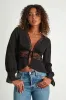 Irelynn Black Lace Long Sleeve Tie-Front Top sold by Lulus