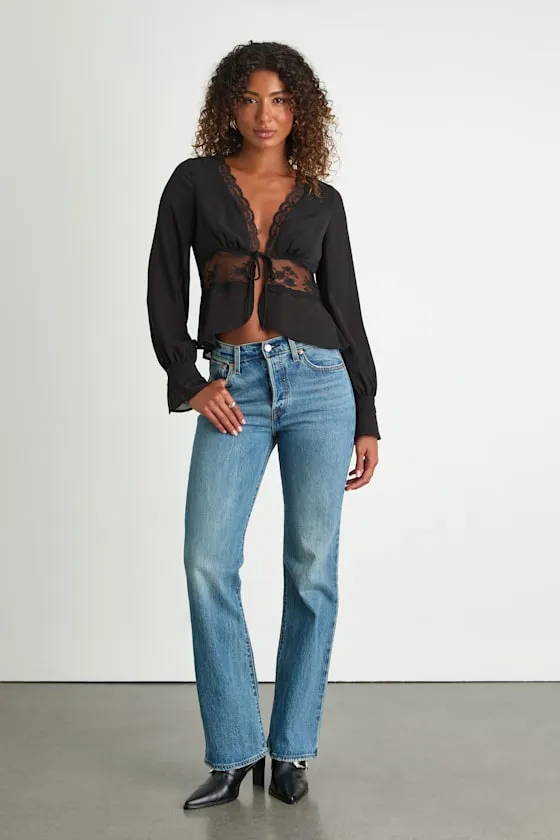 Irelynn Black Lace Long Sleeve Tie-Front Top sold by Lulus product image thumbnail 4
