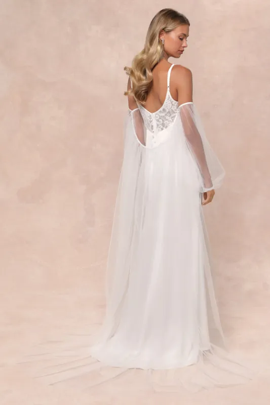 Graceful Romance White Mesh Off-the-Shoulder Veil Cape sold by Lulus