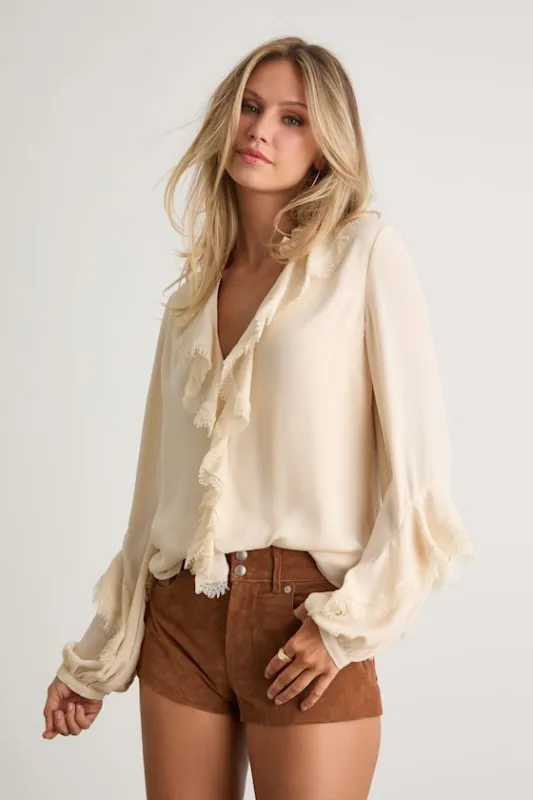 Jess Cream Ruffled Lace Long Sleeve Top sold by Lulus