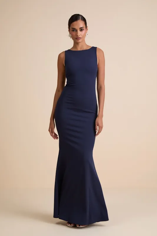 Love In Your Eyes Navy Knotted Mermaid Maxi Dress sold by Lulus
