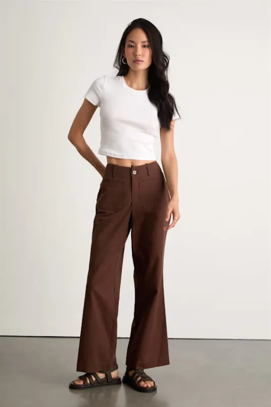 Bryssa Dark Brown Twill High-Rise Wide-Leg Pants sold by Lulus