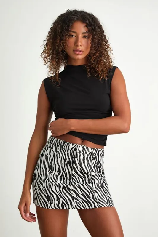 Joan Black and White Zebra Mini Skirt sold by Lulus