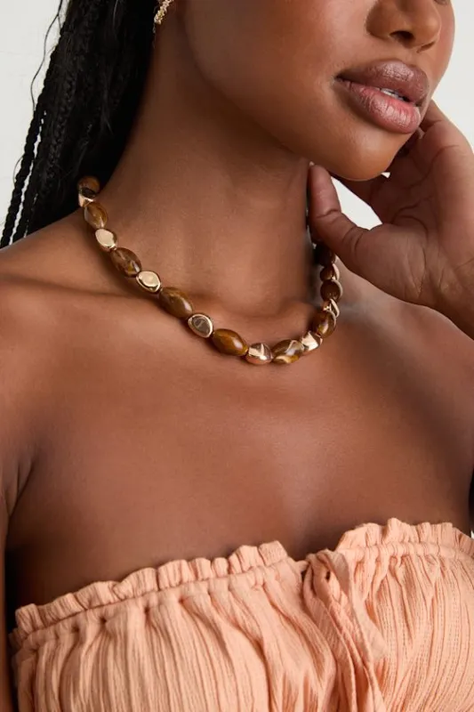 Reya Brown and Gold Beaded Necklace sold by Lulus