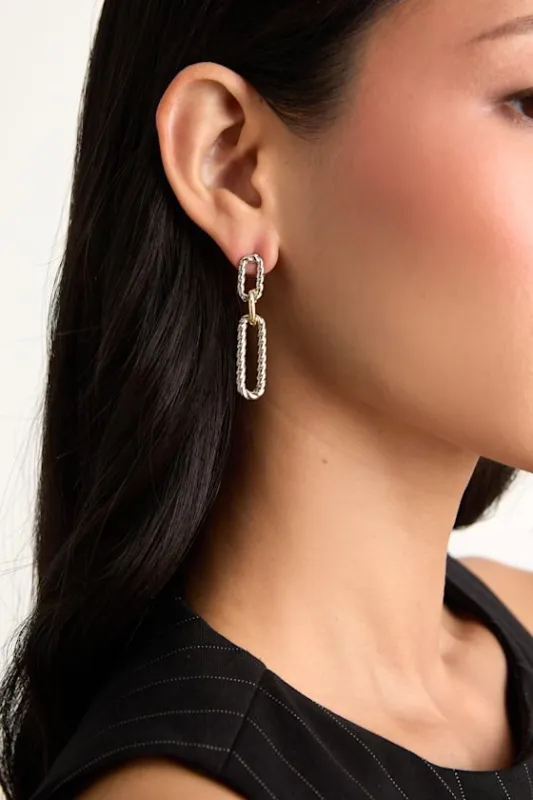 Bailor 14KT Silver and Gold Twisted Drop Earrings sold by Lulus