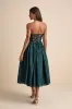 Analeia Dark Teal Jacquard Lace-Up Strapless Midi Dress sold by Lulus